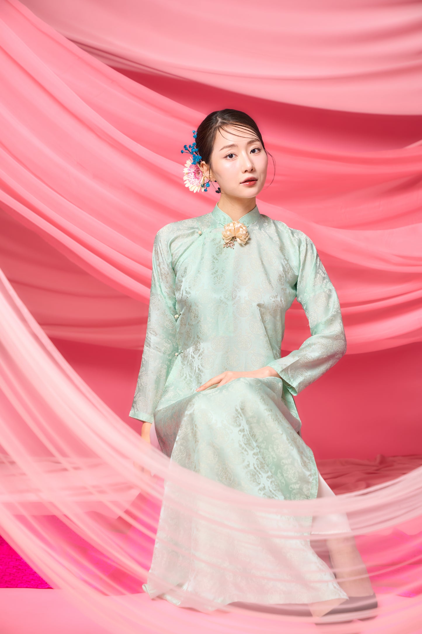Soft green silk Ao Dai
