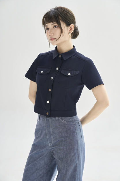 Navy Cropped Shirt