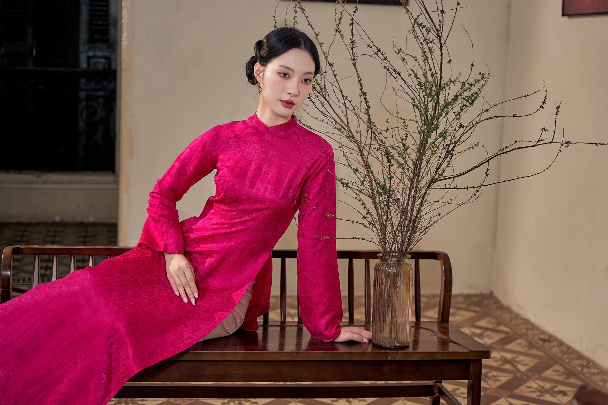 Red Ao Dai, close body and wide size